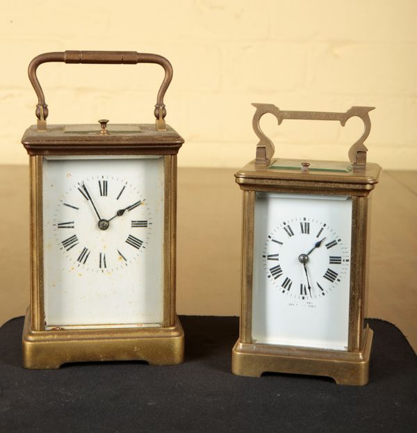 A FRENCH BRASS REPEATING CARRIAGE CLOCK