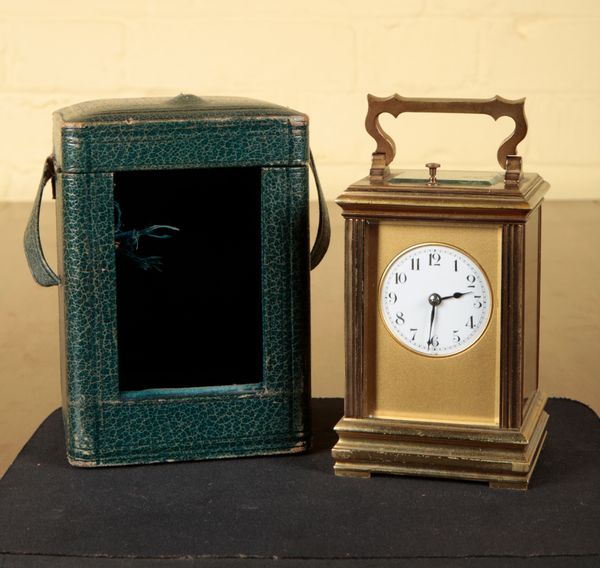 A FRENCH BRASS REPEATING CARRIAGE CLOCK