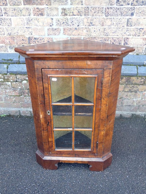 A QUEEN ANNE STYLE WALNUT GLAZED CORNER CABINET