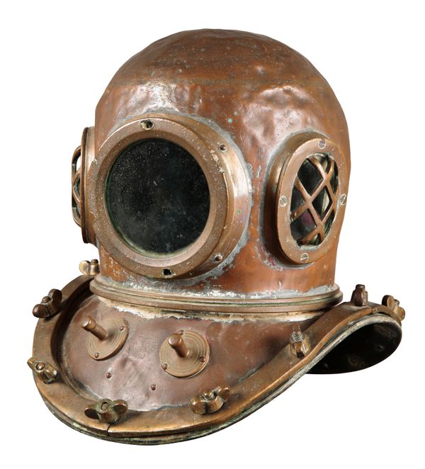 A SIEBE GORMAN & CO. STYLE COPPER DIVING HELMET AND CORSELET