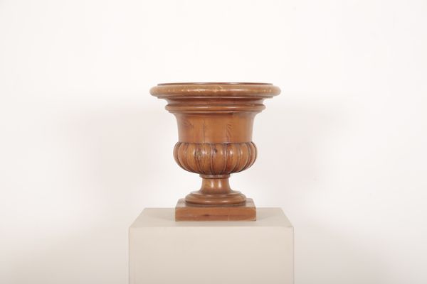 A WOODEN URN JARDINIERE OR WINE COOLER