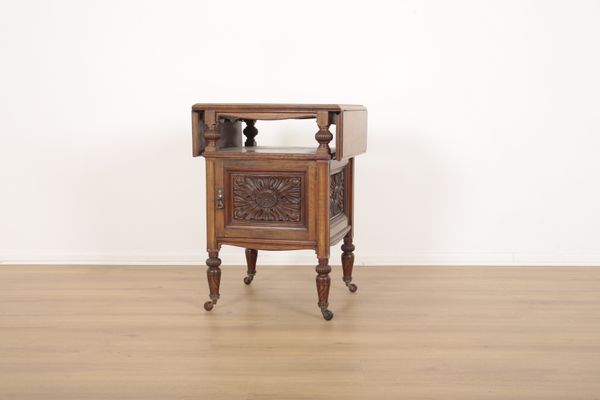 A LATE VICTORIAN WALNUT AESTHETIC BEDSIDE TABLE