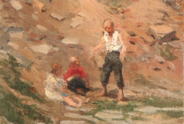 RUSSIAN SCHOOL, 20TH CENTURY Figures beside the seashore