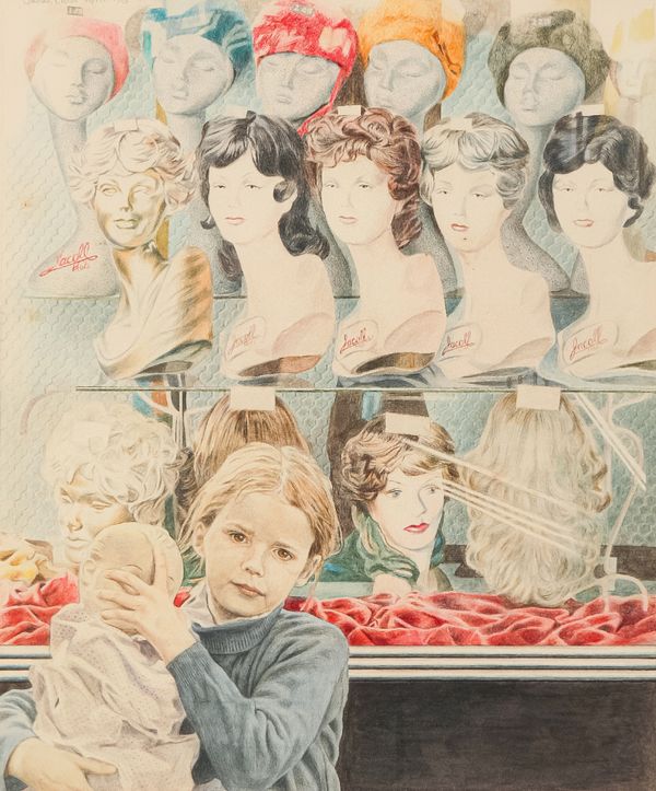 *JULIAN CROSS (B.1952) Street scene with wig shop