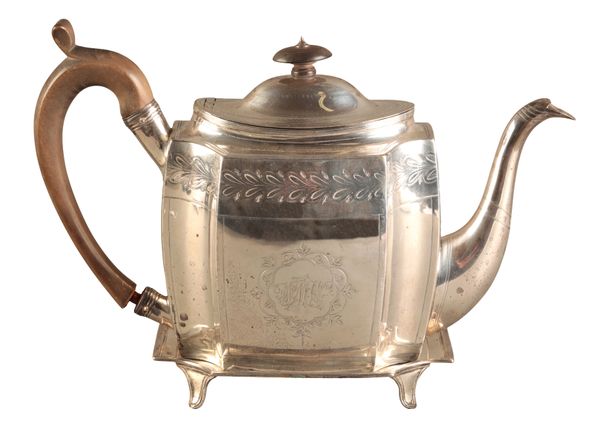 A GEORGE III SILVER TEAPOT AND MATCHING STAND