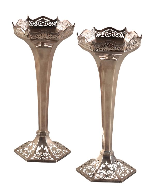 A PAIR OF VICTORIAN SILVER VASES