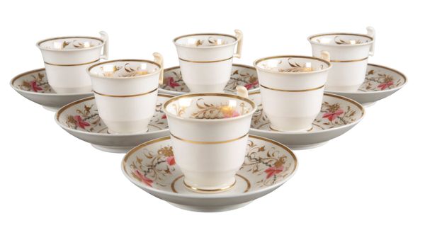 A SET OF SIX H & R DANIEL LONDON SHAPE COFFEE CUPS AND SAUCERS