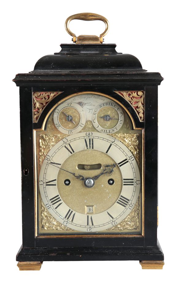 AN EBONISED AND BRASS MOUNTED BRACKET CLOCK BY BENJAMIN GRAY AND JUSTIN VULLIAMY