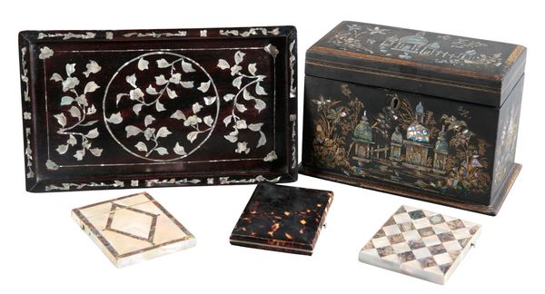A CHINESE BLACK LACQUER AND INLAID ABALONE SHELL TEA CADDY