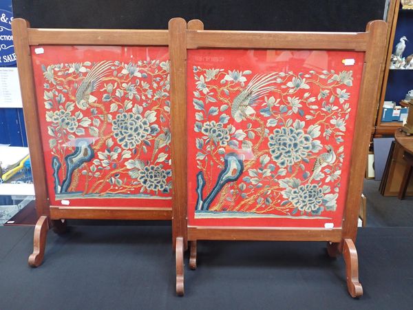 A PAIR OF CHINESE EMBROIDERED PANELS