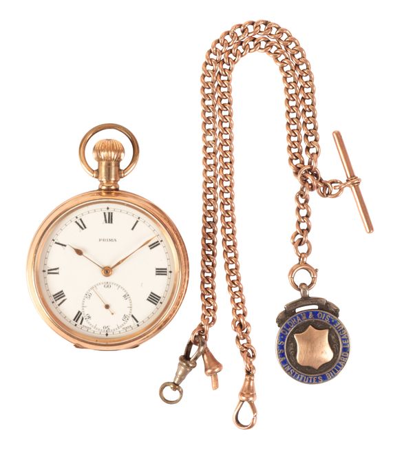 PRIMA: A GENTLEMAN'S GOLD-PLATED OPEN FACE POCKET WATCH