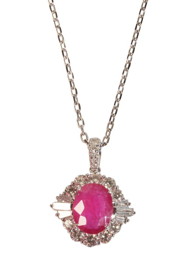 A RUBY AND DIAMOND PENDANT NECKLACE