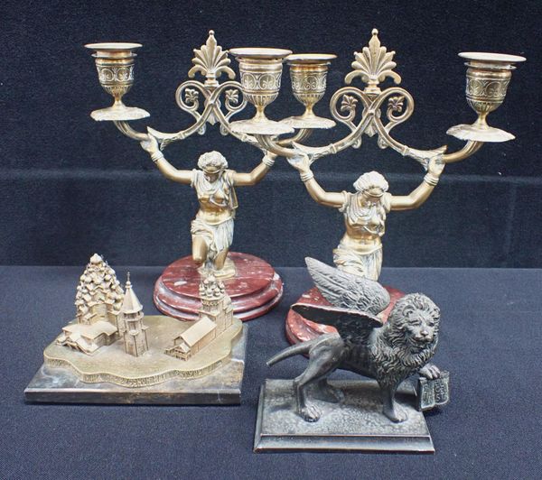 A PAIR OF CLASSICAL STYLE FIGURAL CANDLEABRA