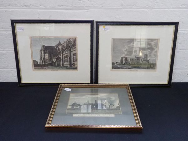 THREE 19tH CENTURY COLOURED PRINTS OF CHRISTCHURCH PRIORY