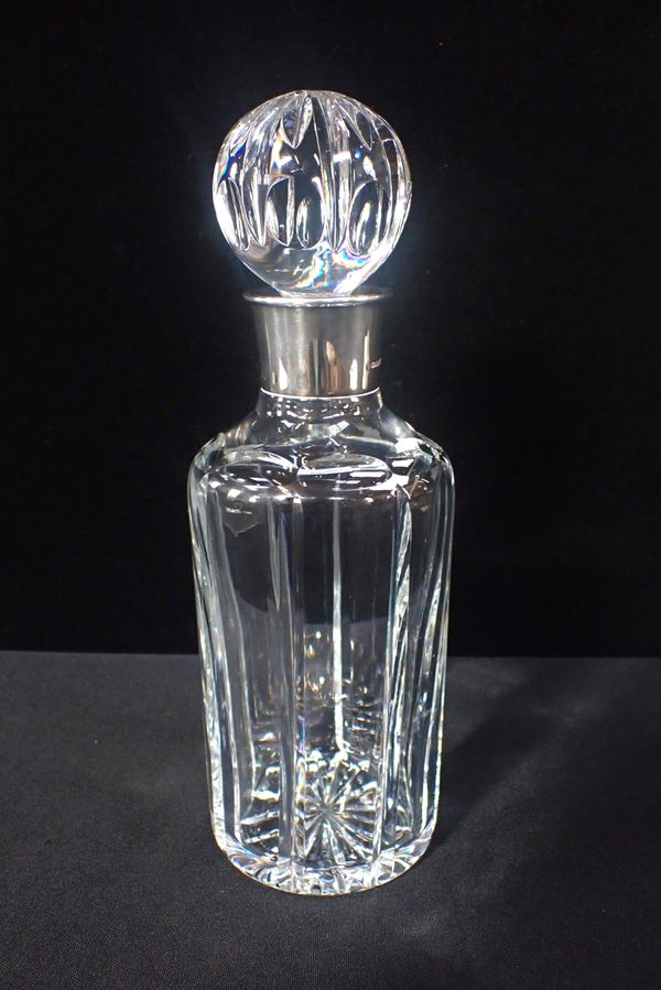 A MODERN SILVER COLLARED DECANTER