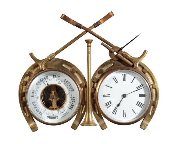 A FRENCH BRASS HUNTING CLOCK