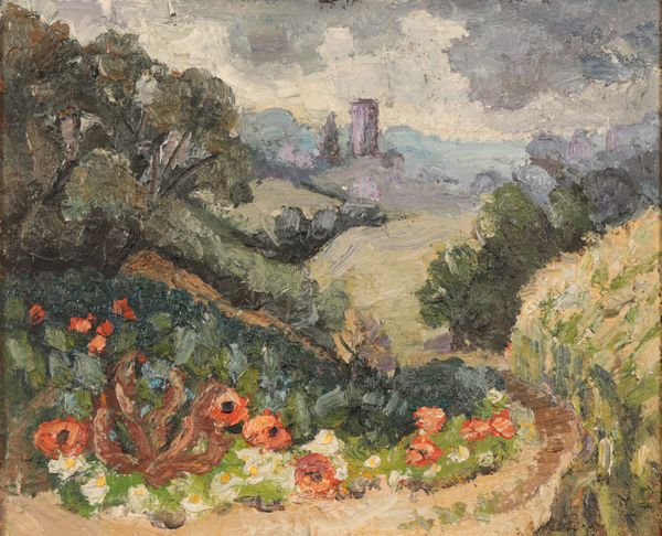 *LUCY HARWOOD (1893-1972) Suffolk landscape looking towards St. Mary's Church, Kersey