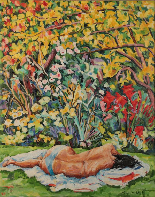 *PHILLIS WOLFF (b. 1950) 'Vanessa and the flowers'