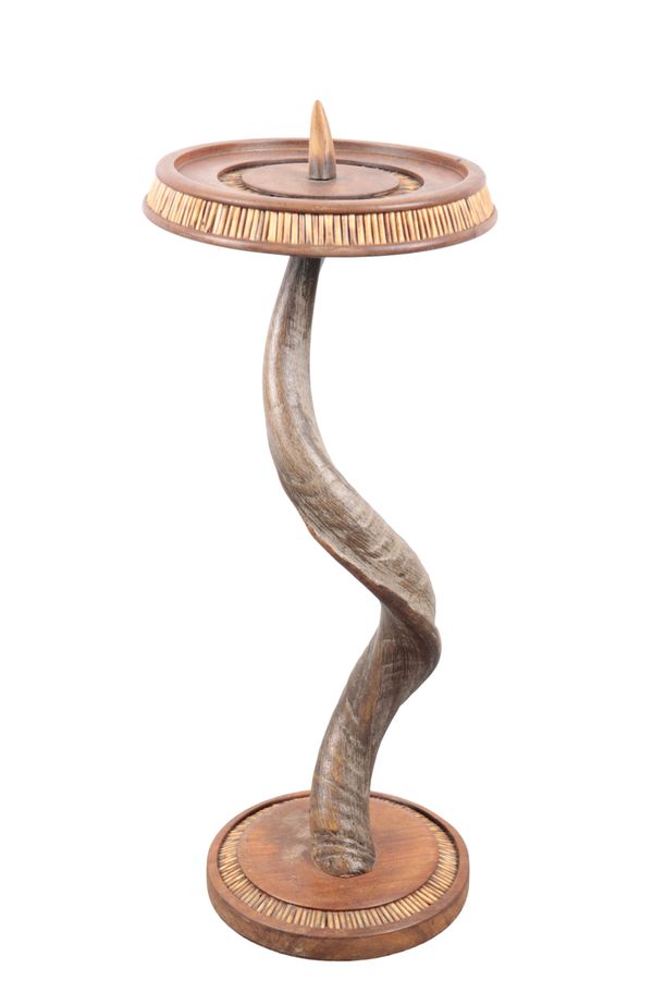A LATE 19TH CENTURY KUDU HORN AND TEAK OCCASIONAL TABLE