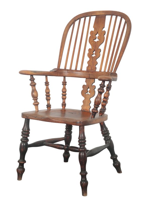 AN ELM AND YEW WOOD WINDSOR ARMCHAIR