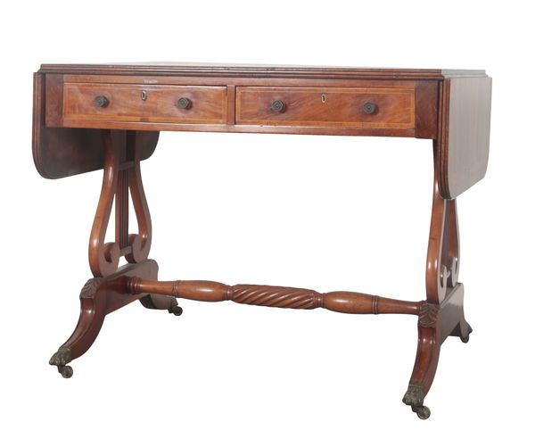 A GEORGE III MAHOGANY AND CROSSBANDED SOFA TABLE