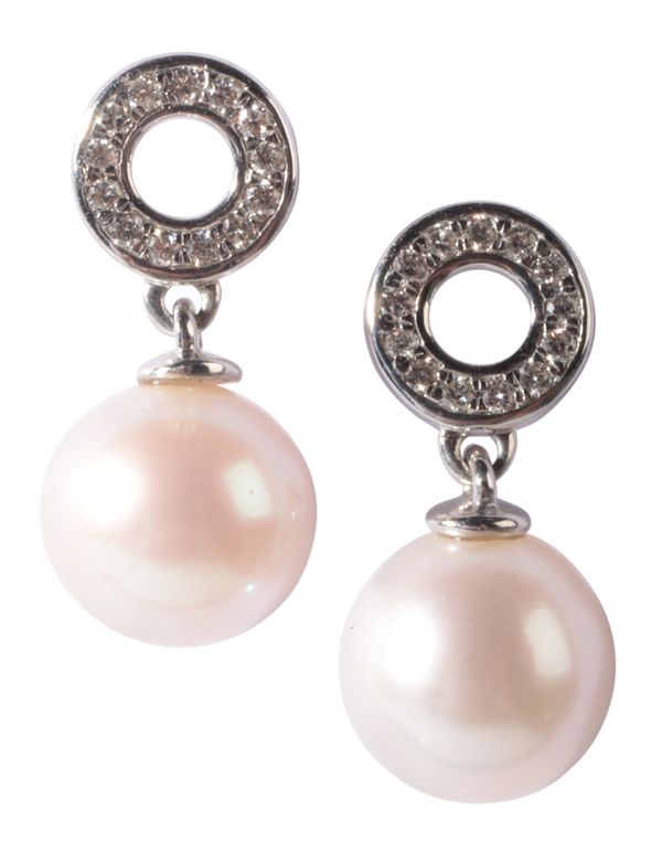 A PAIR OF PEARL AND DIAMOND DROP EARRINGS