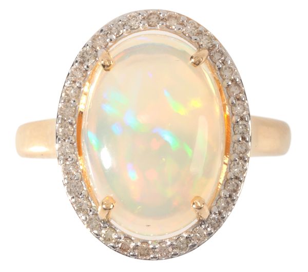 AN OPAL AND DIAMOND HALO RING