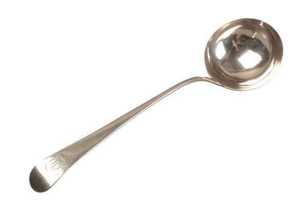 A GEORGE III SILVER OLD ENGLISH PATTERN SOUP LADLE