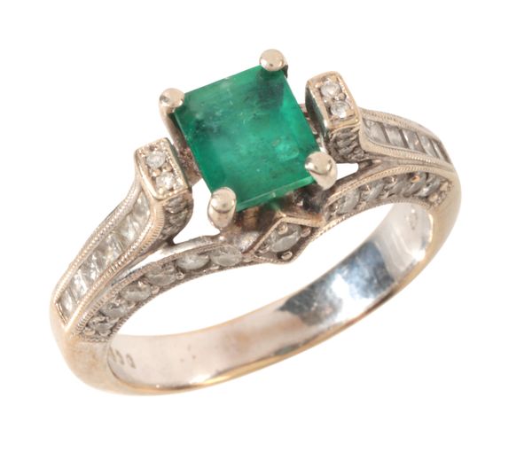 AN EMERALD AND DIAMOND RING