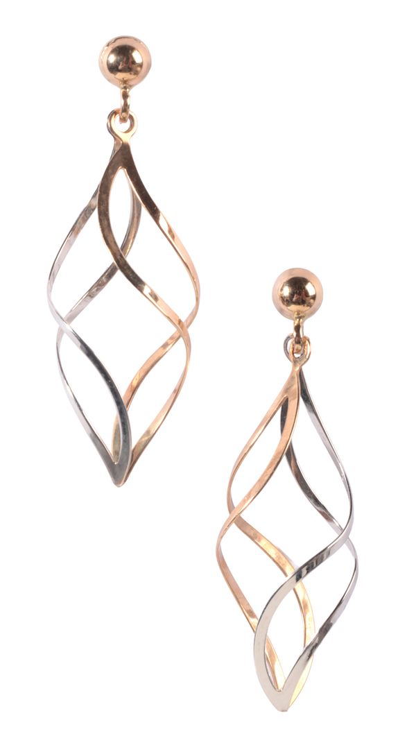 A PAIR OF TWO-TONE DROP EARRINGS