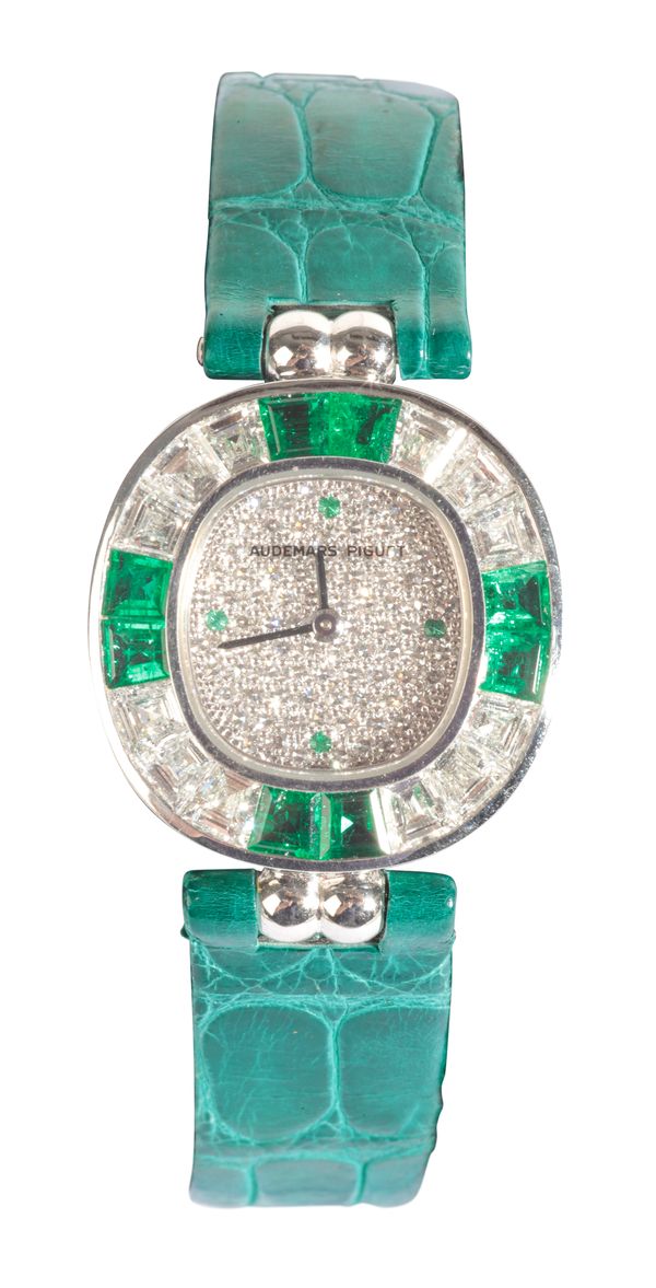 AUDEMARS PIGUET: AN 18CT DIAMOND AND EMERALD WRISTWATCH