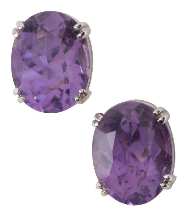 A PAIR OF AMETHYST STUD EARRINGS