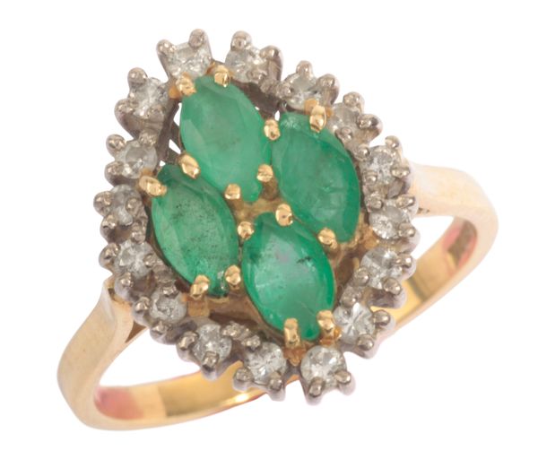 AN EMERALD AND DIAMOND CLUSTER RING