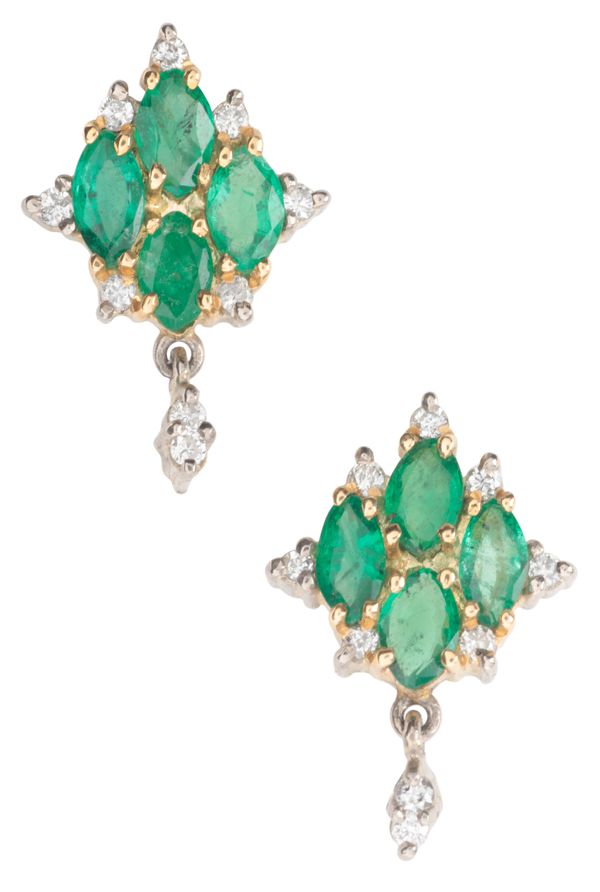 A PAIR OF EMERALD AND DIAMOND EARRINGS