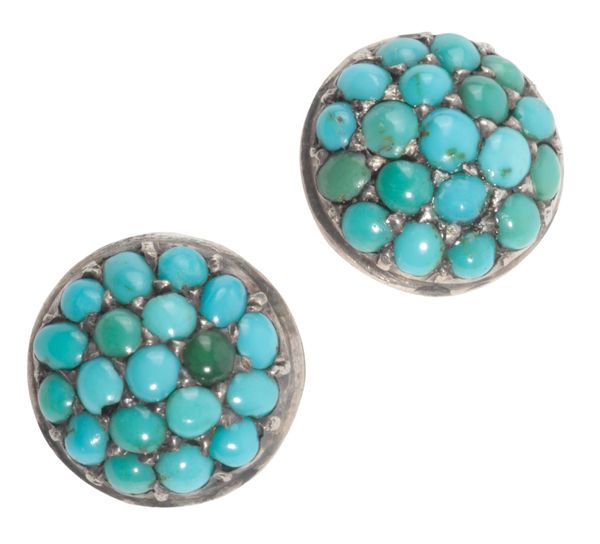 A PAIR OF ANTIQUE TURQUOISE BOMBE STUD EARRINGS