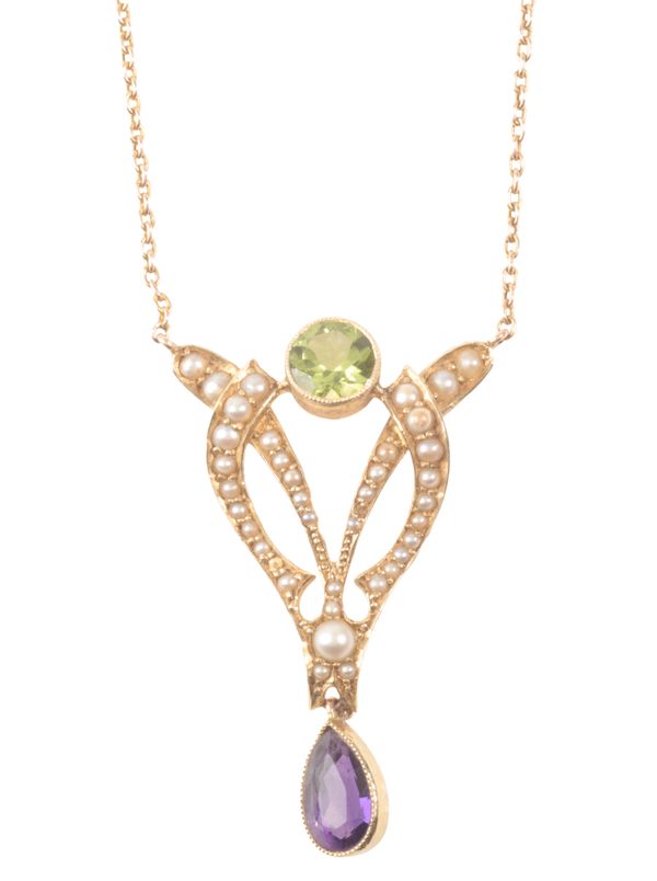 AN EDWARDIAN SUFFRAGETTE LAVALLIER PENDANT NECKLACE