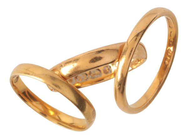 THREE 22CT GOLD WEDDING BANDS