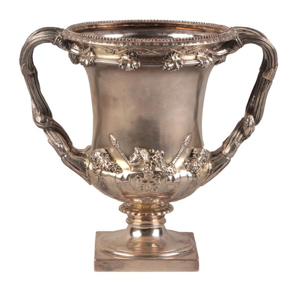 A GEORGE IV CAST SILVER ‘WARWICK VASE’ WINE COOLER