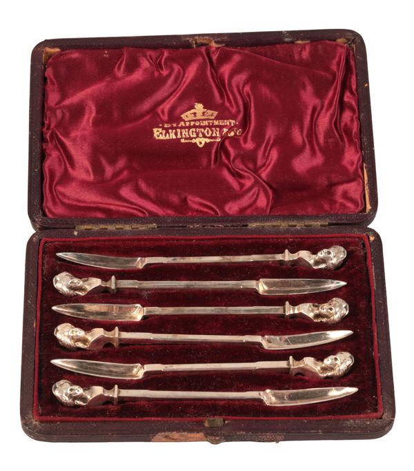 A SET OF SIX VICTORIAN SILVER PLATED LOBSTER PICKS