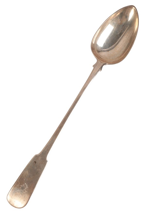 A GEORGE III SCOTTISH SILVER FIDDLE PATTERN BASTING SPOON