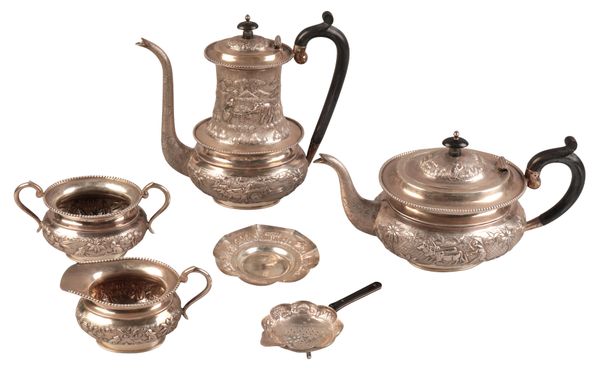AN INDIAN STERLING SILVER SIX PIECE TEA AND COFFEE SERVICE