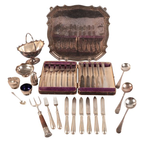 A GEORGE VI SILVER THREE PIECE CRUET SERVICE