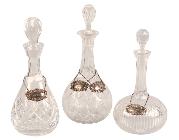 FOUR ELIZABETH II SILVER DECANTER LABELS