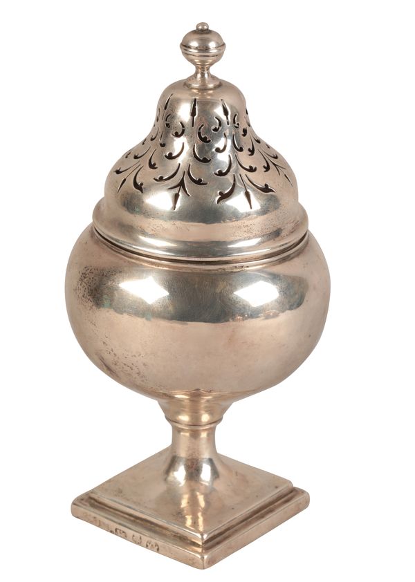 A GEORGE II NEWCASTLE SILVER POUNCE POT