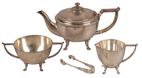 AN EDWARD VIII SILVER THREE PIECE TEA SERVICE