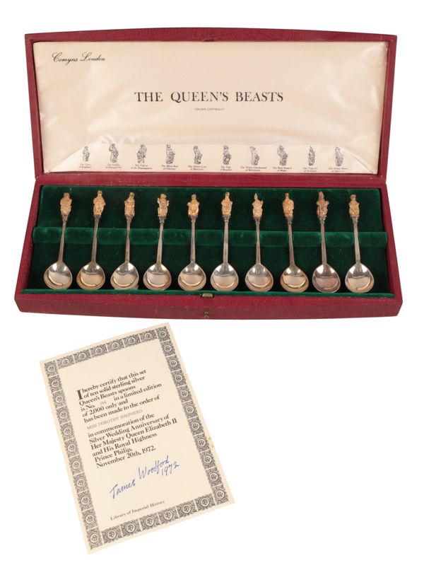A SET OF TEN ELIZABETH II SILVER ‘QUEENS BEASTS’ SPOONS