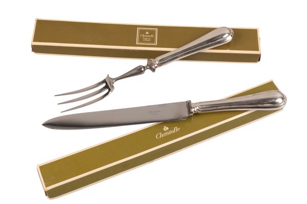 A CHRISTOFLE SILVER PLATED SERVING KNIFE AND FORK