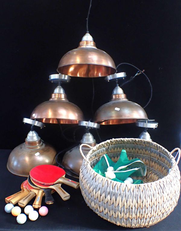 A SET OF SIX MODERN INDUSTRIAL STYLE COPPER LIGHTS