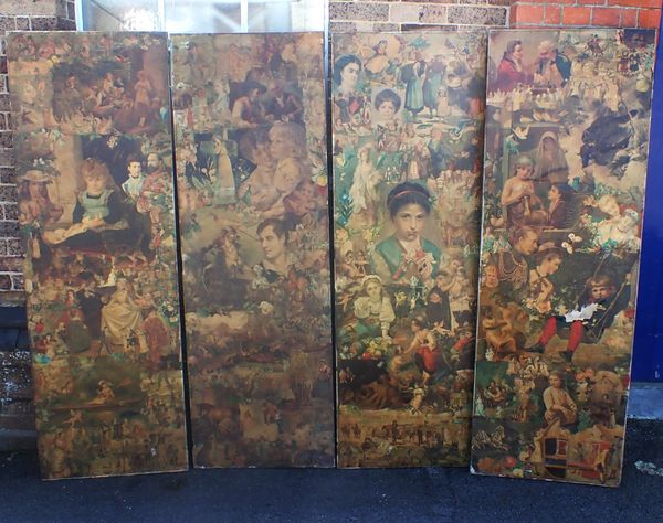 FOUR VICTORIAN DECOUPAGE SCRAP PANELS