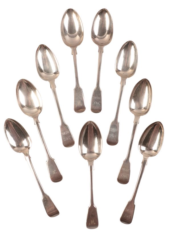 SIX GEORGE IV SILVER FIDDLE PATTERN TABLE SPOONS